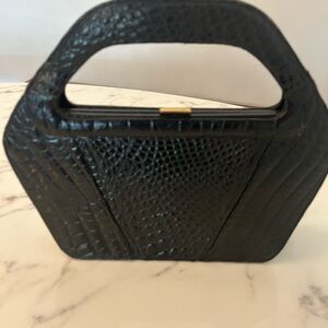 Vintage Black Crocodile-Embossed Clutch